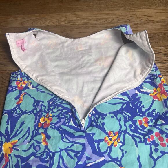 Lilly Pulitzer Girls Shift Dress Size 10 Blue Floral Cotton Sleeveless Mai Tai - Picture 14 of 15